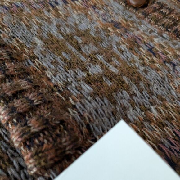 Vtg Wool Cardigan Sweater L Brown 90s Plaid Chunky Knit Button Pocket Heritage - Picture 13 of 14